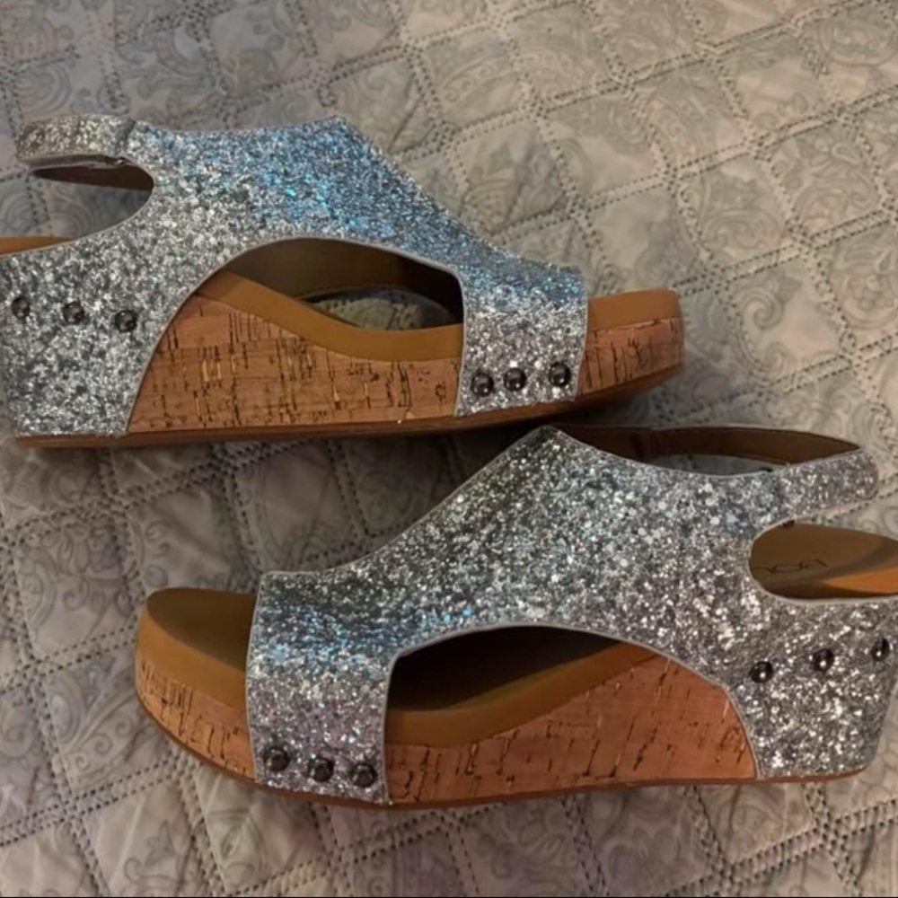 Corkys Silver Glitter Wedge Sandals - Picture 6 of 7